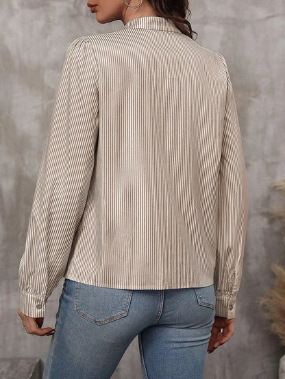 New Fashion Women's Color-coded Striped Casual Trendy Loose Single-breasted Pullover Long Sleeve Shirts Female Clothes T-shirts.