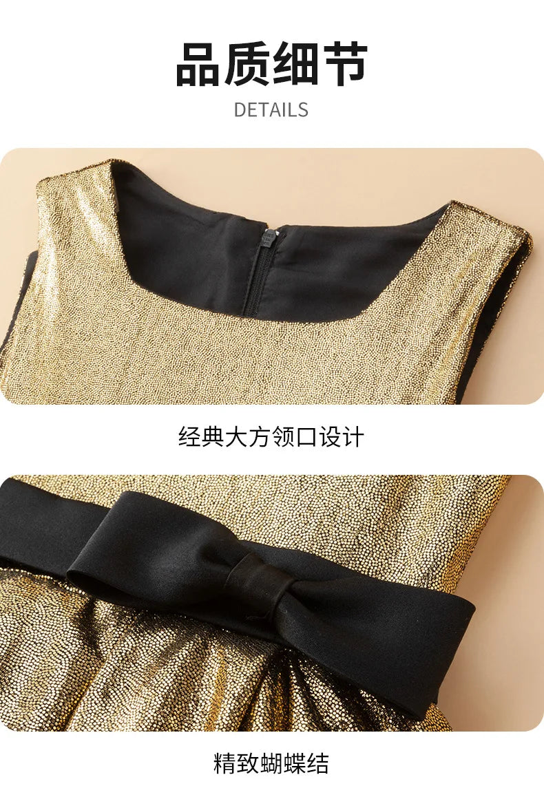 Teenager Mädchen Gold Glänzendes Bühnenkleid Kinder Hochzeit Klavier Performance Luxus Dressing Kostüm Größe 110-170.