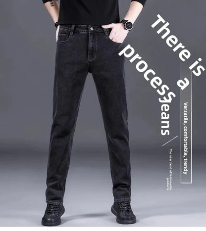 Fashionable Casual Men's Jeans Slim Straight Long Pants Versatile Spring Autumn Winter New Style High Waist Trousers.