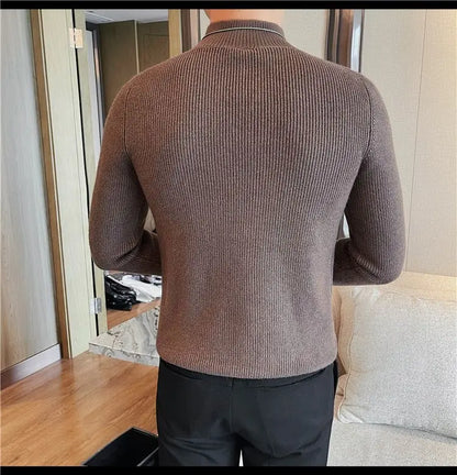 Half Turtleneck Sweater Men with Striped Wool in Autumn Winter Thickened Slightly Loose Base Knitted