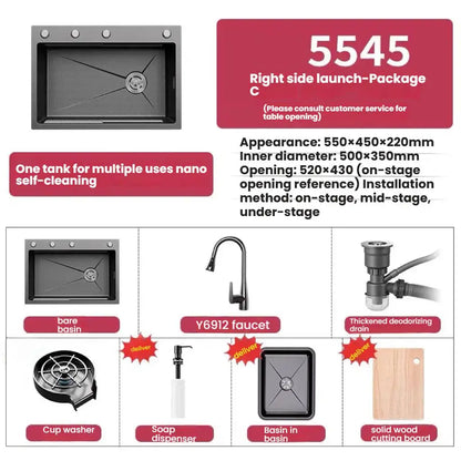 Stainless Steel Kitchen Sink Household Rice Grain Pattern Large Single Slot Wear Resistant Wash Dish Bowl Countertop Basin