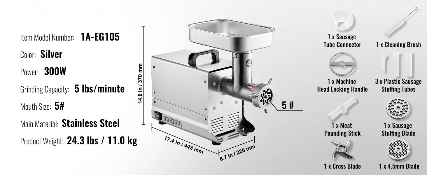 SucceBuy Meat Grinder 5 Lbs-21Lbs/Min Capacity Electric Meat Mincer with Blade Grinding Plate Sausage Maker for Kitchen Home Use.
