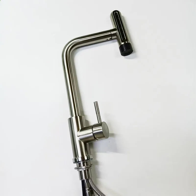 Black/Gray/Silver Pull-Out Kitchen Faucet Three Water Stream Sprayer Stainless Steel Hot and Cold Water Mixing Faucet Countertop