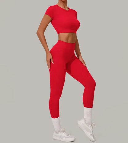 Seamless Yoga Sets Sports Fitness High Waist Hip Lift Tight Breathable Tracksuit Workout Clothing Gym Leggings Suit for Women.
