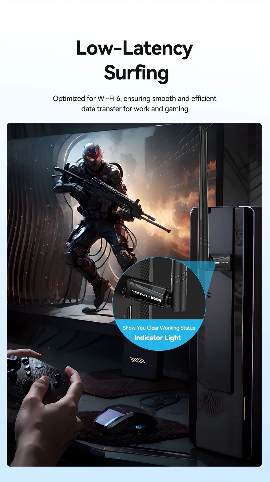 Vention New USB WiFi 6 Adapter 5G/2.4G 600Mbps Wireless WiFi Receiver Antenna Network Card Dongle LAN for Laptop PC Win 10/11.