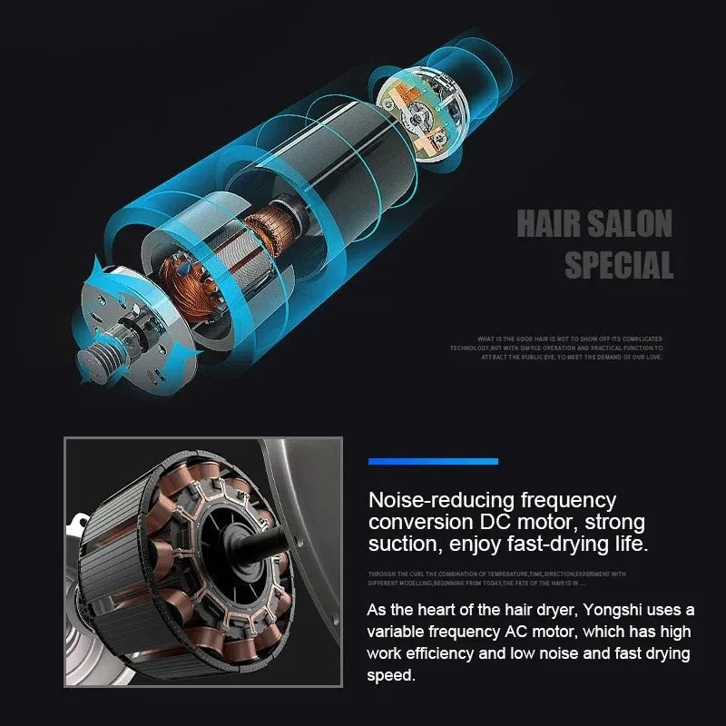 High-Power Ionic Hair Dryer Fast Heating and Hot/Cold 9 Gears Adjustment Home Professional Hairdryer Blow Dryer with Accessories