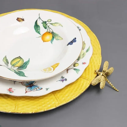 Europeanc Style Ceramic Dining Plate Elegant Lemon Pattern Dinner Steak Plate Coffee Cup Set Western Cuisine Dessert Plate.