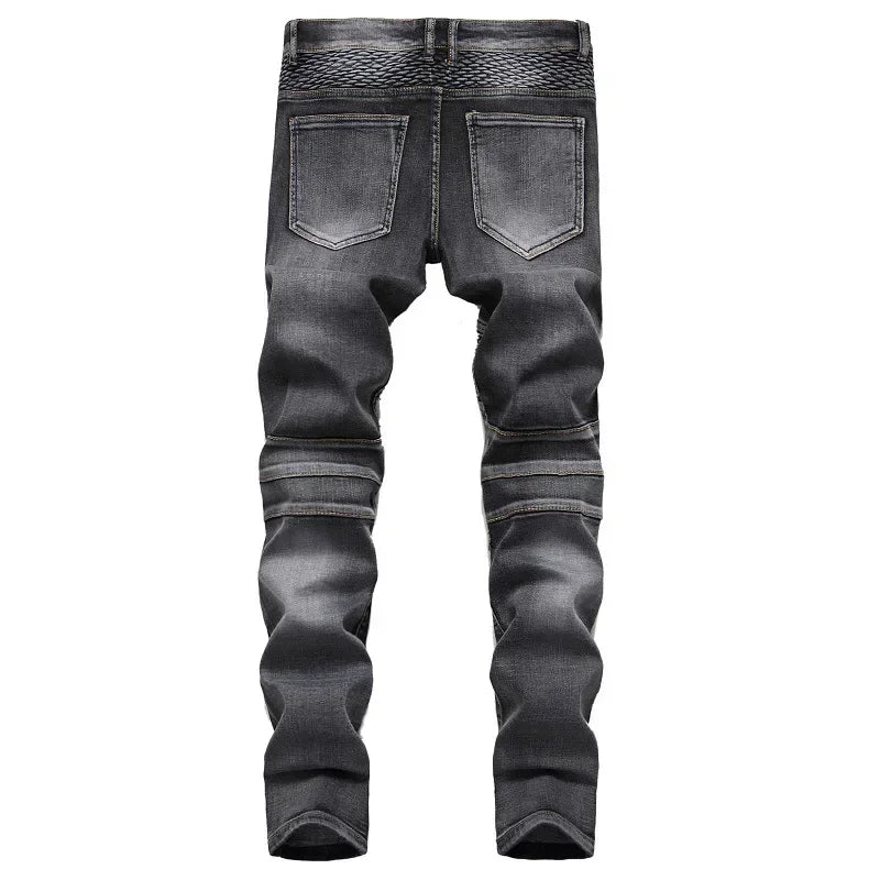 Herbst männer Patchwork Vintage Biker Jeans Hip Hop Hosen Dünne Gerade Elastische Radfahren Denim Hosen Männlichen Mode Streetwear.