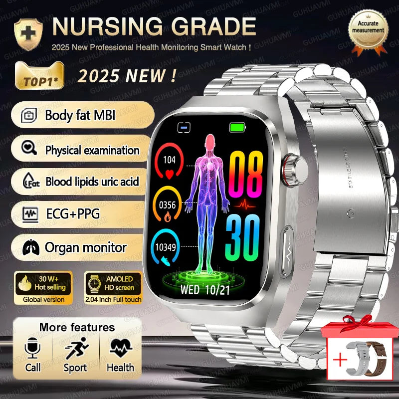 2025 New For Huawei Three highs Blood Pressure Smartwatch ECG Uric Acid Heart Rate Clock Body Analysis Health Monitoring Watches