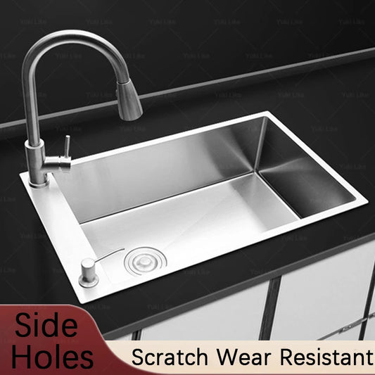Stainless Steel Kitchen Sink Transversal Side Holes Large Size Single Slot Household Cafeteria Dish and Wash Vegetable Basin