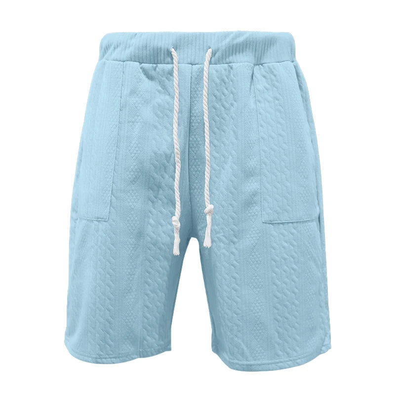 2024 Summer New Men's High Street Casual Loose Jacquard Sportswear V-Neck Short Sleeve Shorts Men's Fashion Suit