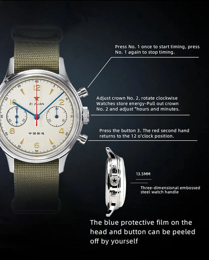 RED STAR 38mm Men's 1963 Chronograph Mechanical Watch Pilot with Seagull Movement ST1901 Air Force Aviation Sapphire Goose 40mm.