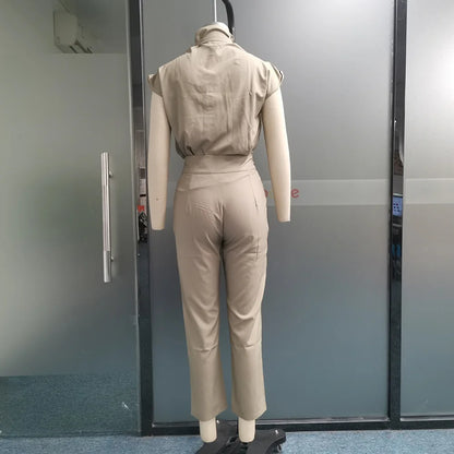 Spring Summer New Women's Clothing Personalized Shoulder Slimming Waist-Slimming Belt Decoration Blouse Top Pants Set.