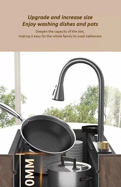 High-end stainless steel Kitchen Sink Matte Square Kitchen Accessories Large Single Sink Wash Basin With Faucet
