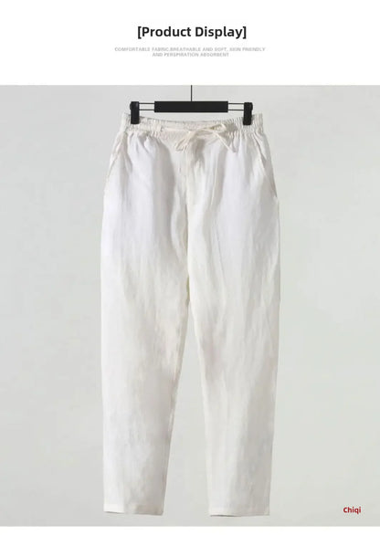 Casual Men's Linen Pants Loose Fit Cotton Linen 3/4 Length Pants Chinese Style Men's Material.