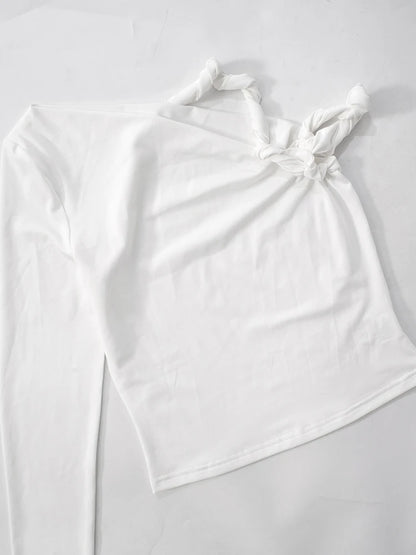 kliou Incline Shoulder Women T-shirts Classic New All-matched Single Sleeve Strap Skinny Crop Tees Mujer Chic Fashion Street Top.