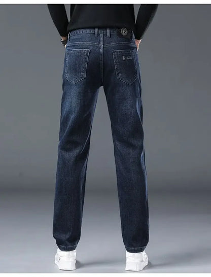 2025 New Stretch Jeans Men's Regular Classic Business Slim Trousers Black Blue Straight Male Y2K Brand Clothing Pants Size 29-40.