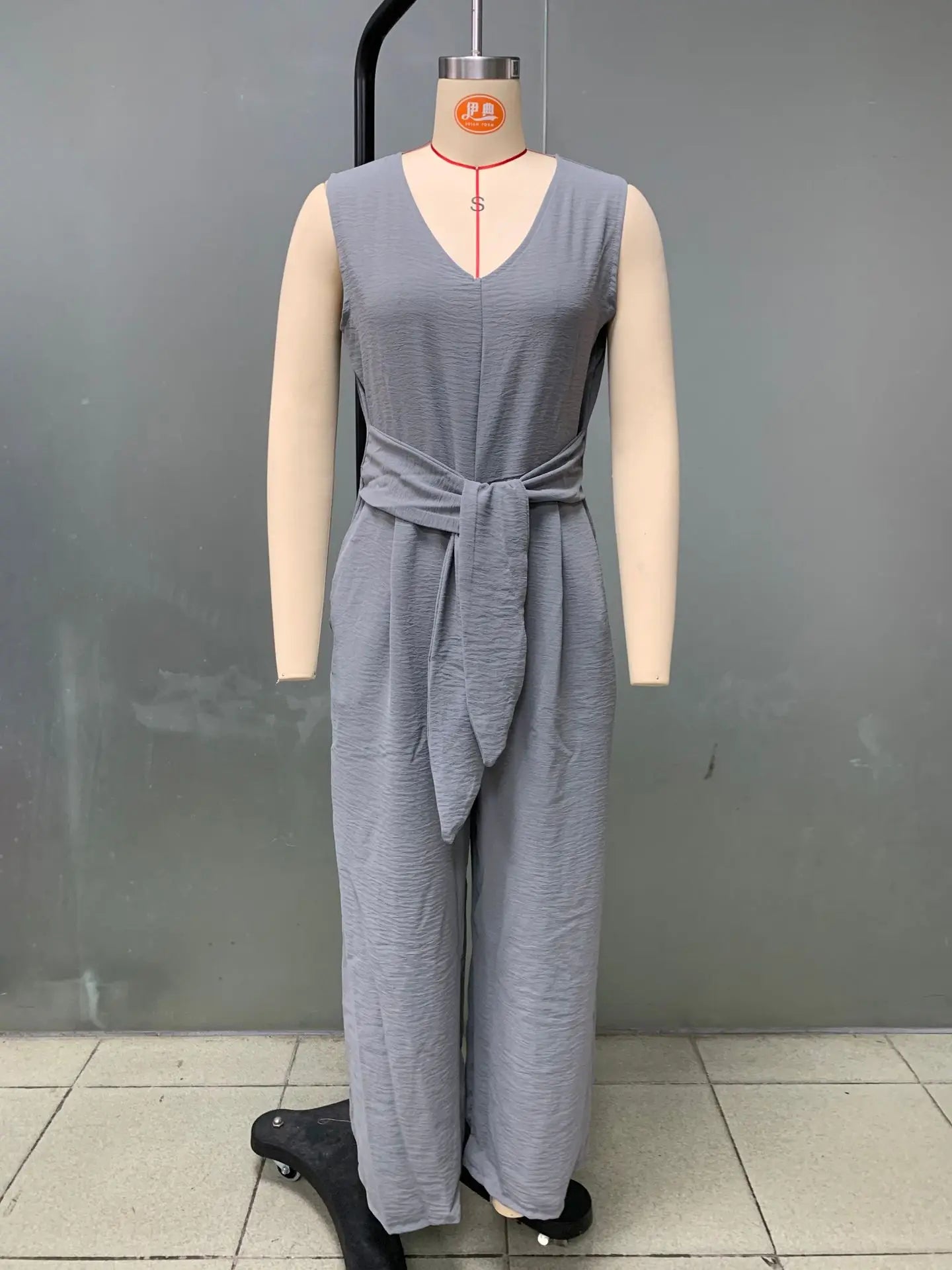 Summer High Waist Lace-up Jumpsuits Women 2025 New Sleeveless V-neck Side Pocket Solid Casual Jumpsuit Office Ladies Rompers.