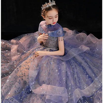 Mädchen Elegantes Luxuriöses Abendkleid Pailletten Prinzessin Kleider Edle Kinder Leistung Kostüm Geburtstag Party Mädchen Kleid.