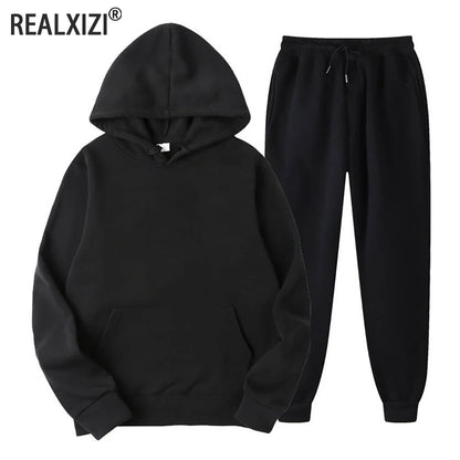 Men Tracksuit 2 Pieces Sets Hooded Sweatshirt +Drawstring Pants Male Hoodies Running Sportswear Men Women Autumn Sportwear.
