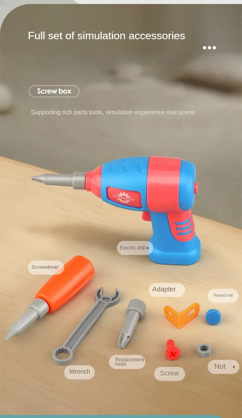 Children Toys Tool Set Electric Drill Screw Nut 3D Puzzle Toys Pretend Play Repair Tool Box Drilling Assembly Educational Toys.