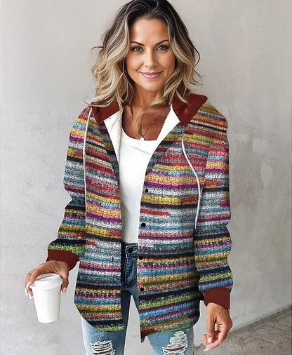 Neue Herbst und Winter frauen Plaid Jacke Mit Kapuze Mode Taste Strickjacke Top Tasche Casual Straße Vielseitige Jacke.