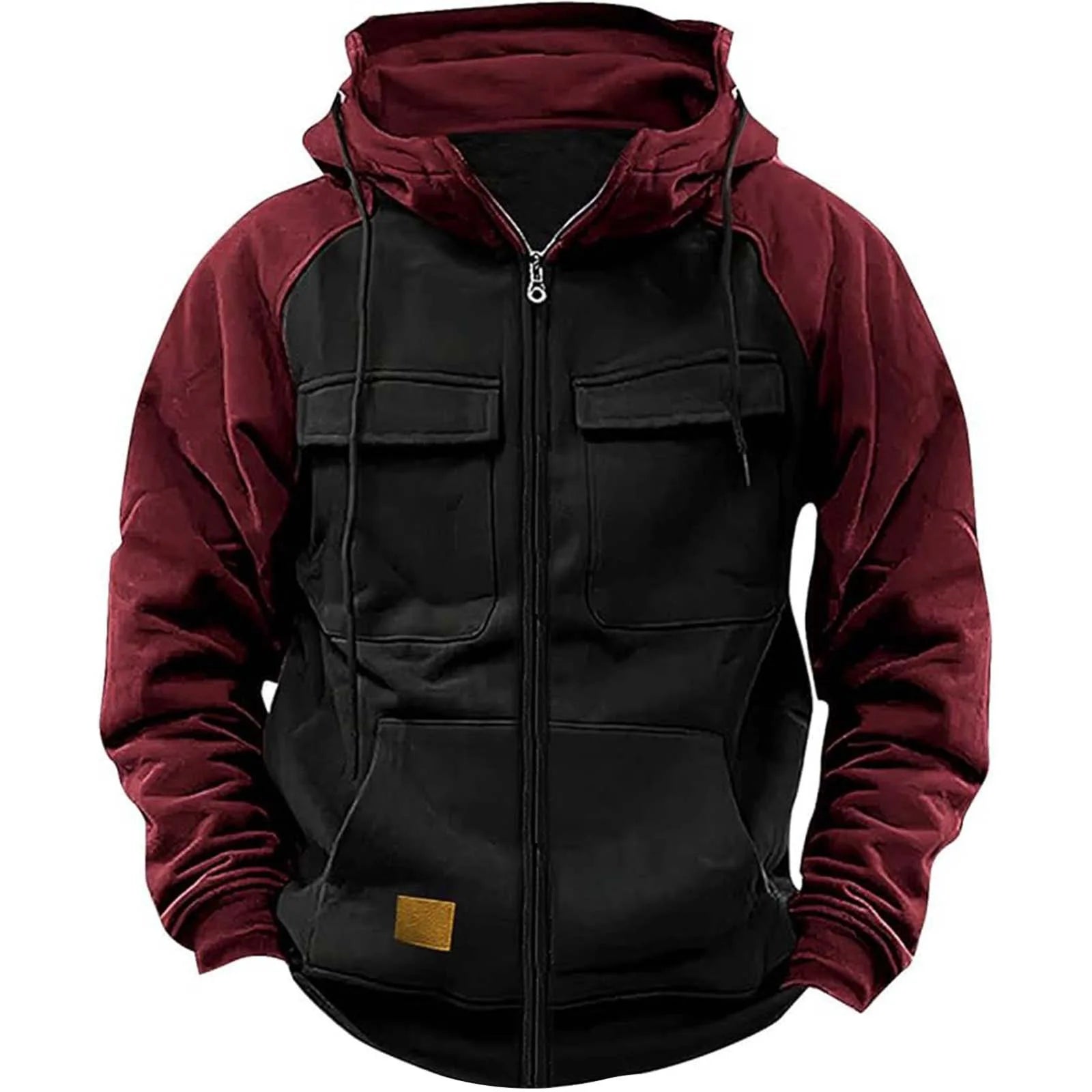 2025 Autumn Retro Workwear Hooded Sweatshirt Men Zipper Solid-Color Warm Sports Shirt With Multiple Pockets Hooded Jacket Winter.