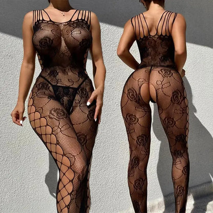 2025 Fishnet Bra Lingerie One Piece Crotchless Adult Sexy Underwear Transparent Body Suit Ultra Hot Open Tights Exotic Lingeries.