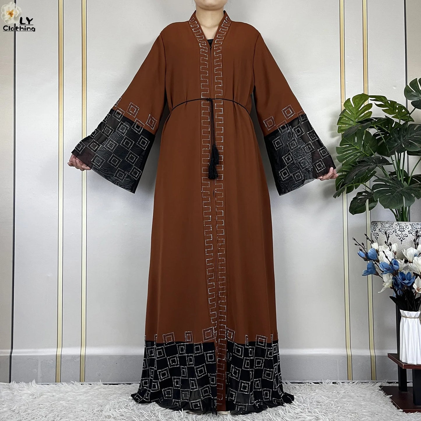 2024 For Women Elegant Dresses Dubai Party Outfits Long Sleeved Chiffon Dashiki Muslim Women Robe Open African Abaya Clothing.