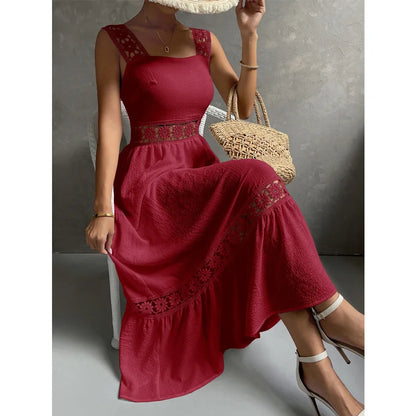 Weiße Lange Kleid Frauen Sommer Sexy Sleeveless Backless Maxi Kleider Damen Elegante Hohle Heraus Spitze Kleid Boho Sommerkleid Vestidos