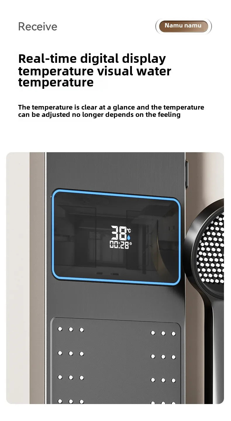 Multi Functional LED Shower Screen Wall Mounted Waterfall Shower Head Set Bathroom Digital Atmosphere Light Shower Set Screen