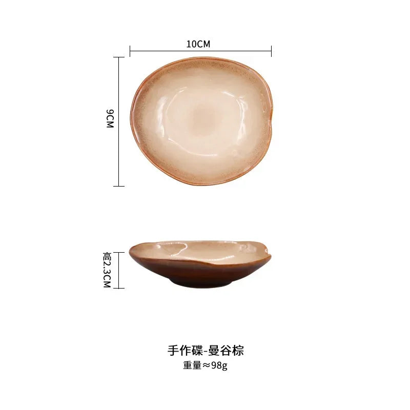 Irregula Ceramic Beef Plate Rice Noodles Soup Bowl Breakfast Bread And Beef Egg Plate.