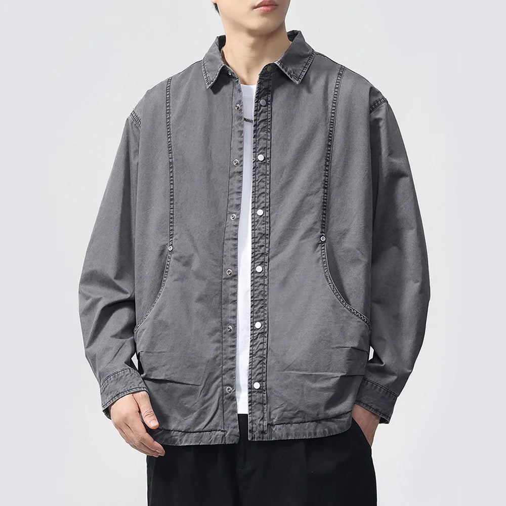 Autumn Fashion Vintage Shirt Style Jacket Men Streetwear Loose Casual Plus Size Washed Cotton Cargo Jacket Man Coat Outerwear.