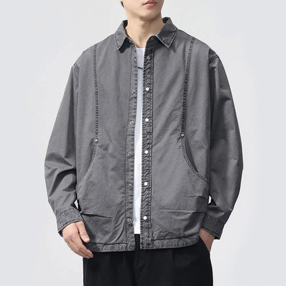 Autumn Fashion Vintage Shirt Style Jacket Men Streetwear Loose Casual Plus Size Washed Cotton Cargo Jacket Man Coat Outerwear.