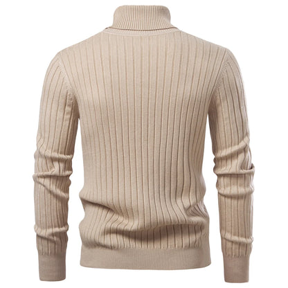 AIOPESON Men's Turtleneck Sweater Solid Color with Striped Pullover Warm Knitwear Winter Basic Casual High Quality Sweater Male.