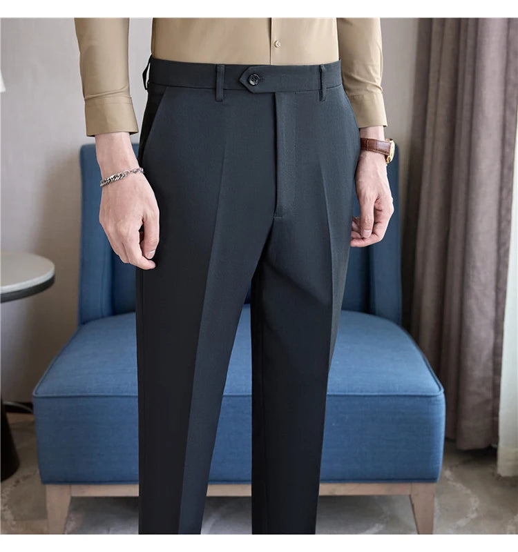 Men Suit Pants 2025 Elastic Slim Fit Formal Dress Pants Solid Casual White Trousers Pantalon Homme Wedding Party Men Clothing