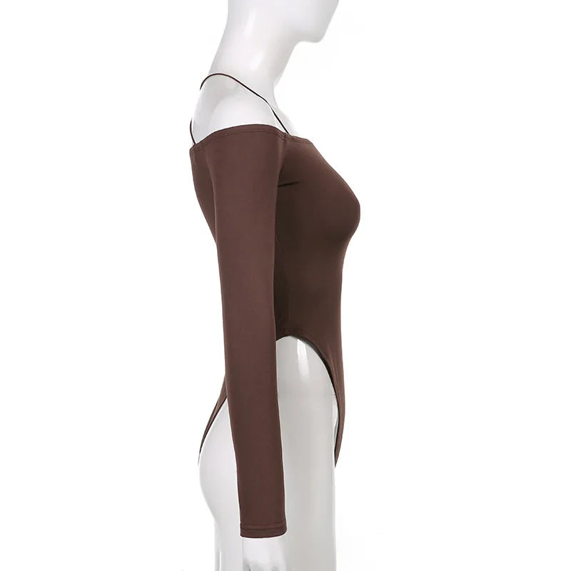 Sexy Bodysuit Y2K Long Sleeve Off Shoulder Strap Suspenders Backless Jumpsuits Party Clubwear Bodycon Casual Body Tops Women.