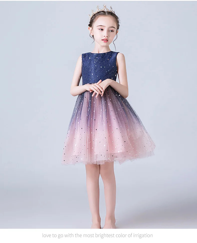 Elegantes Kleid für junge Mädchen Abendkleider Kinder Klavier Leistung lange Kleidung Galaxie Stern 4 bis 10 12 Jahre.