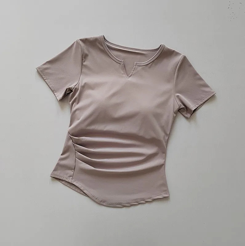 Women's  Sports Shirts Yoga Short-sleeved T-shirt Padded Tight Training T-Shirt Breathable Quick-dry Running T-Shirt Fitness Top.