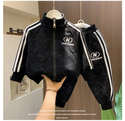 Spring and Autumn Boys' Sportswear Set 2025 New Children's Baby Clothes Set Kids Coat Pants 2pcs.