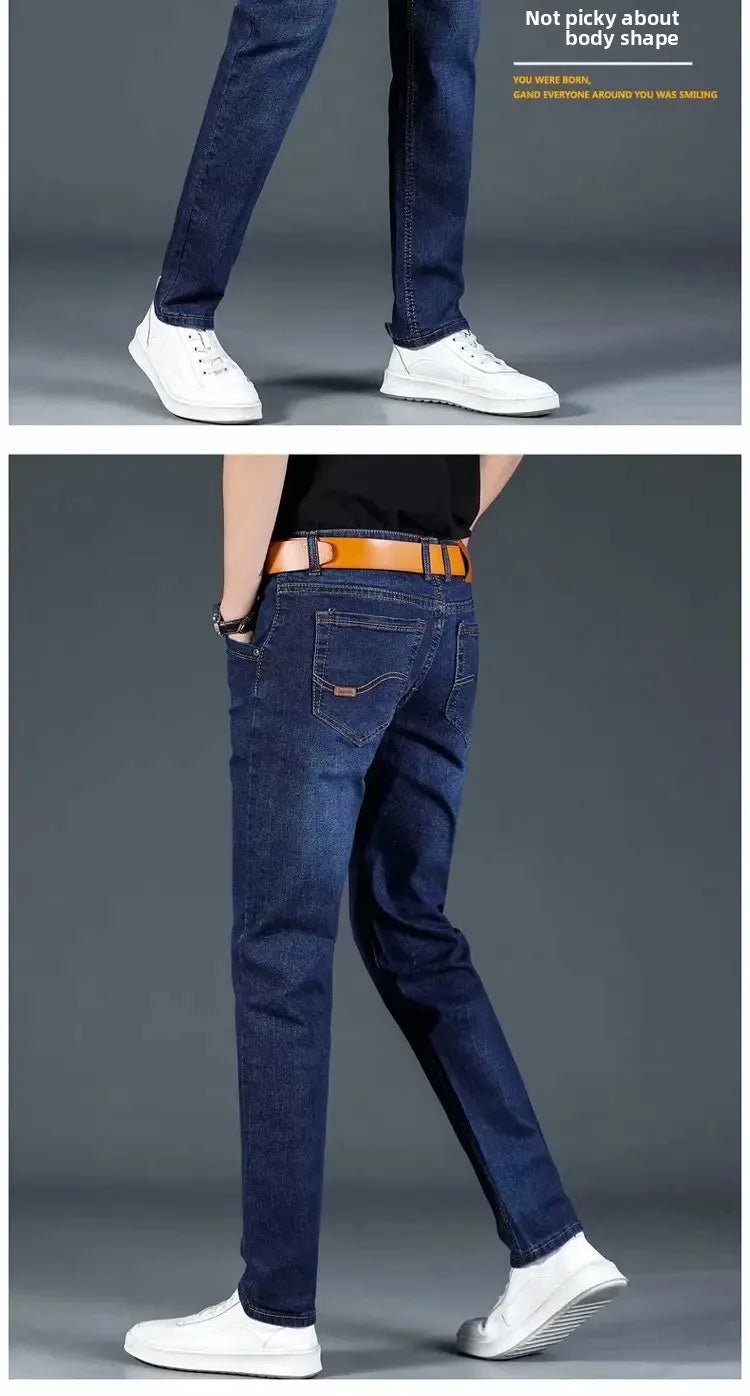 New 2025 Men's Slim Fit Casual Jeans Thin Straight Leg Summer Elastic Comfortable Long Trousers Versatile Style for All Occasion.