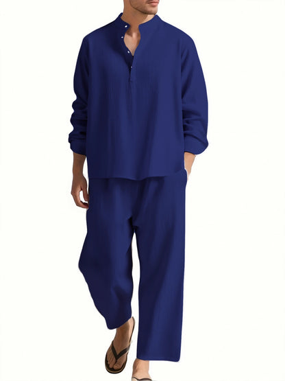 Men's Long Sleeve Shirt and Pants Suits Men Beach Wear Tracksuit Solid Color Shirts Sweatpants Hawaiian Vacation Men's Clothing.