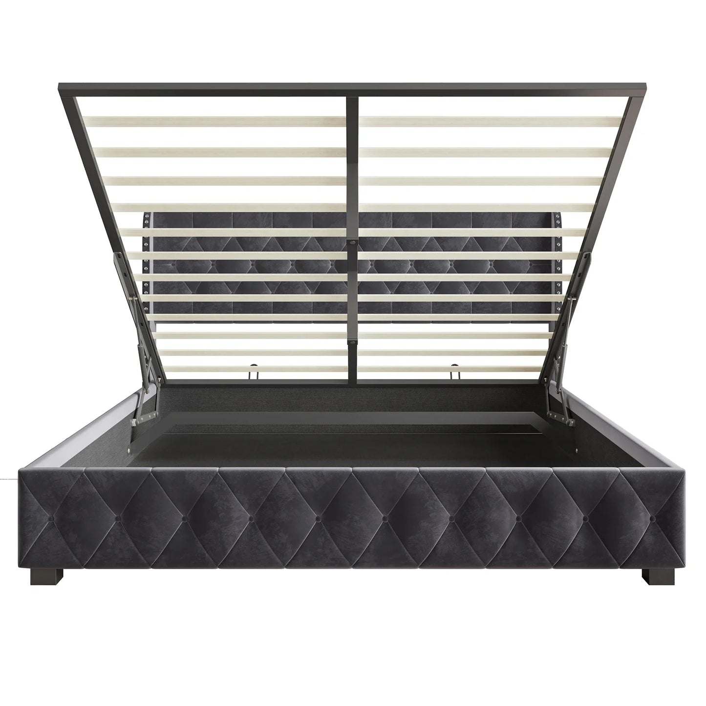 Rosahqnda Polsterbett 180 x 200 cm, hydraulisches Bett mit Aufbewahrungsfunktion, eleganter Bettrahmen im europäischen Stil, Erwachsene, Grau, Samt