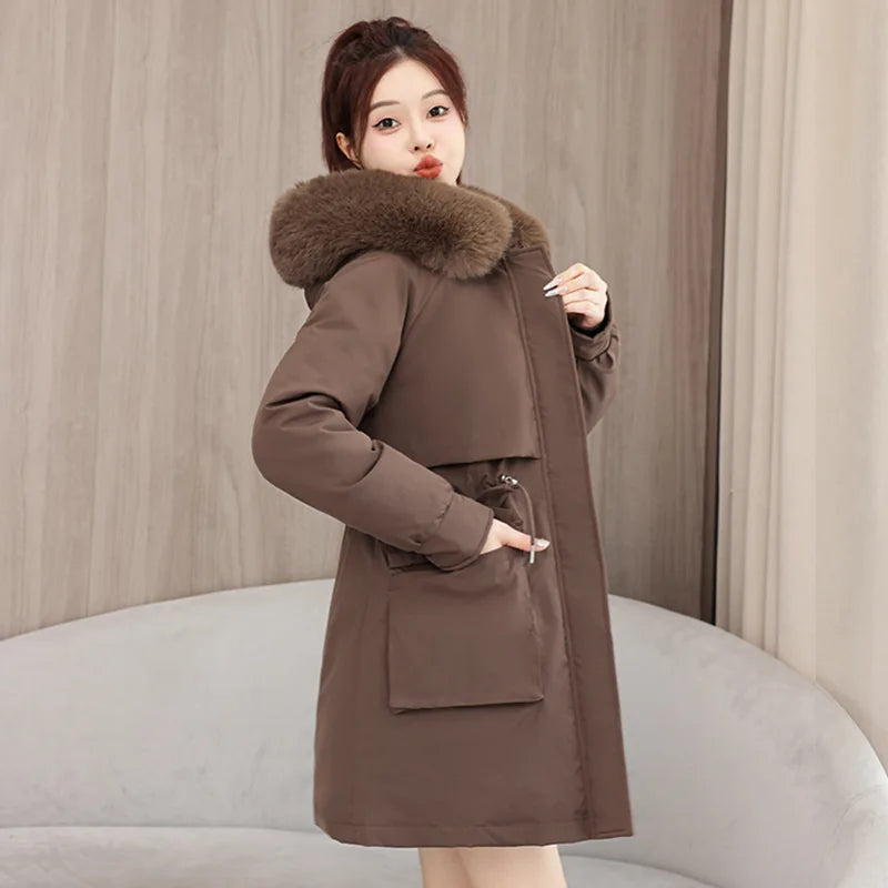 Winter dame Winter Stepp Mantel Abnehmbare Futter Pelz Kragen Gürtel Parka Jacke Für Frauen Verdickt Thermische frauen Mantel