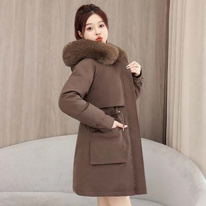 Winter dame Winter Stepp Mantel Abnehmbare Futter Pelz Kragen Gürtel Parka Jacke Für Frauen Verdickt Thermische frauen Mantel