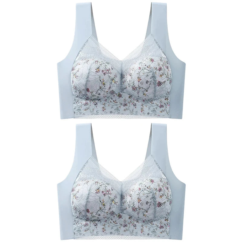 2pcs Womens Seamless Ice Silk Full Cup Bras No Steel Ring Support Lace Bralette Large Size Brassiere Comfort Ventilate Underwear.