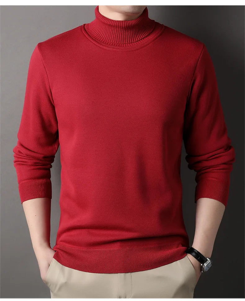 Men's Autumn Winter New Turtleneck Sweater Warm Cozy Solid Color Casual Bottom Knitted Pullovers Male Fashion Knitwear.