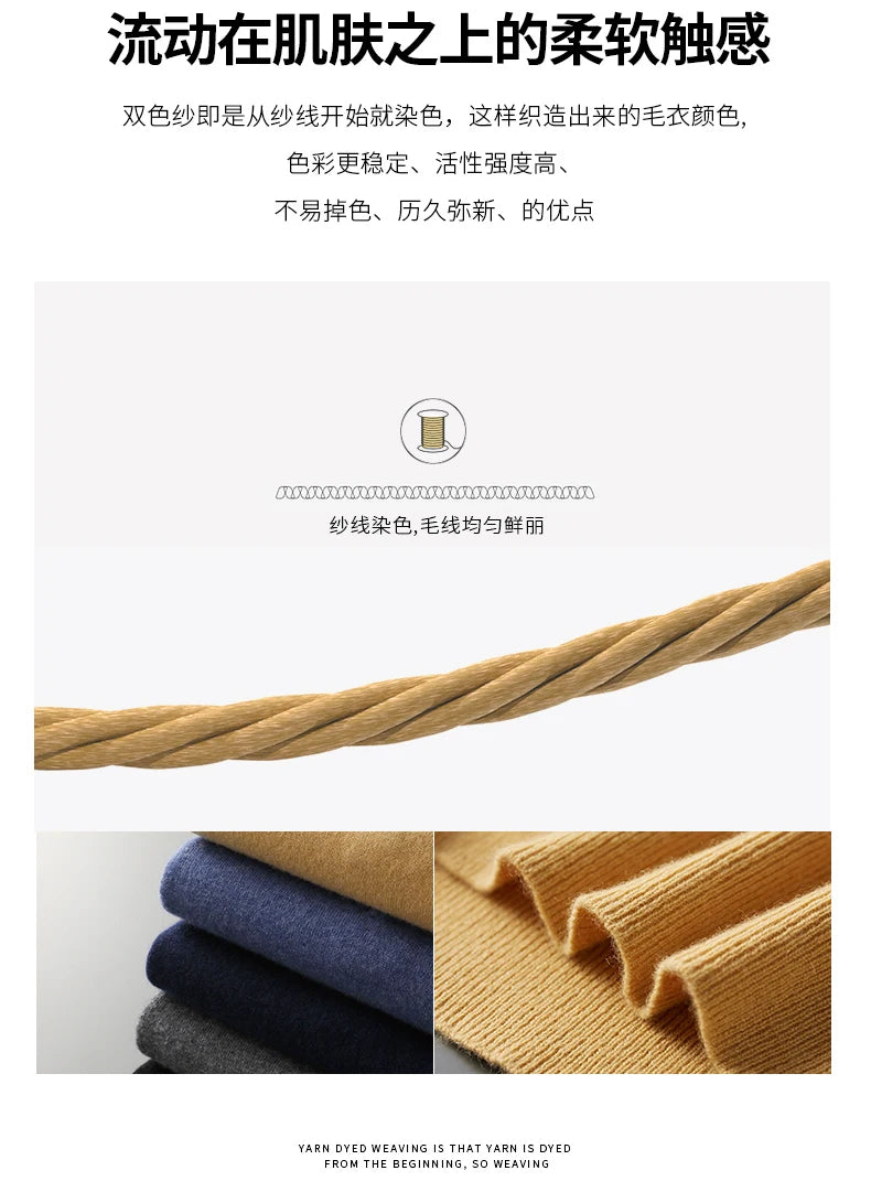 New Half Turtleneck Zipper Men's Pullover 100% Cashmere Sweater Solid Color Casual Versatile Wool Sweater Men's Clothing.