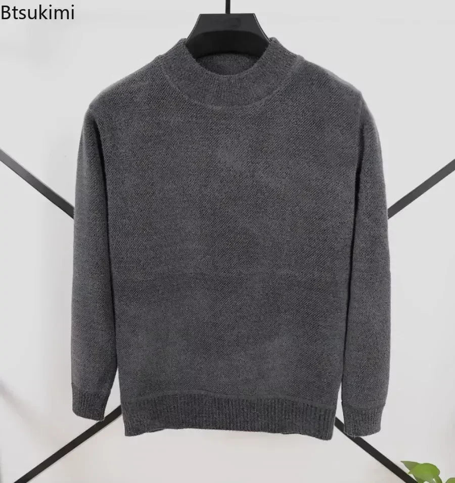 New 2025 Men's Cashmere Sweater Warm Thickened Winter Casual Solid Knitted Pullovers Mock Neck Thicker Fleece Sweater for Men.