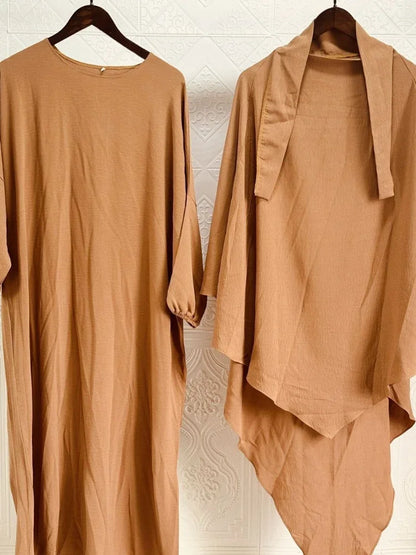 Eid Muslim Women Long Khimar 2 Piece Set Abaya Dress Prayer Garment Hijab Full Cover Islamic Ramadan Kaftan Djellaba 2023